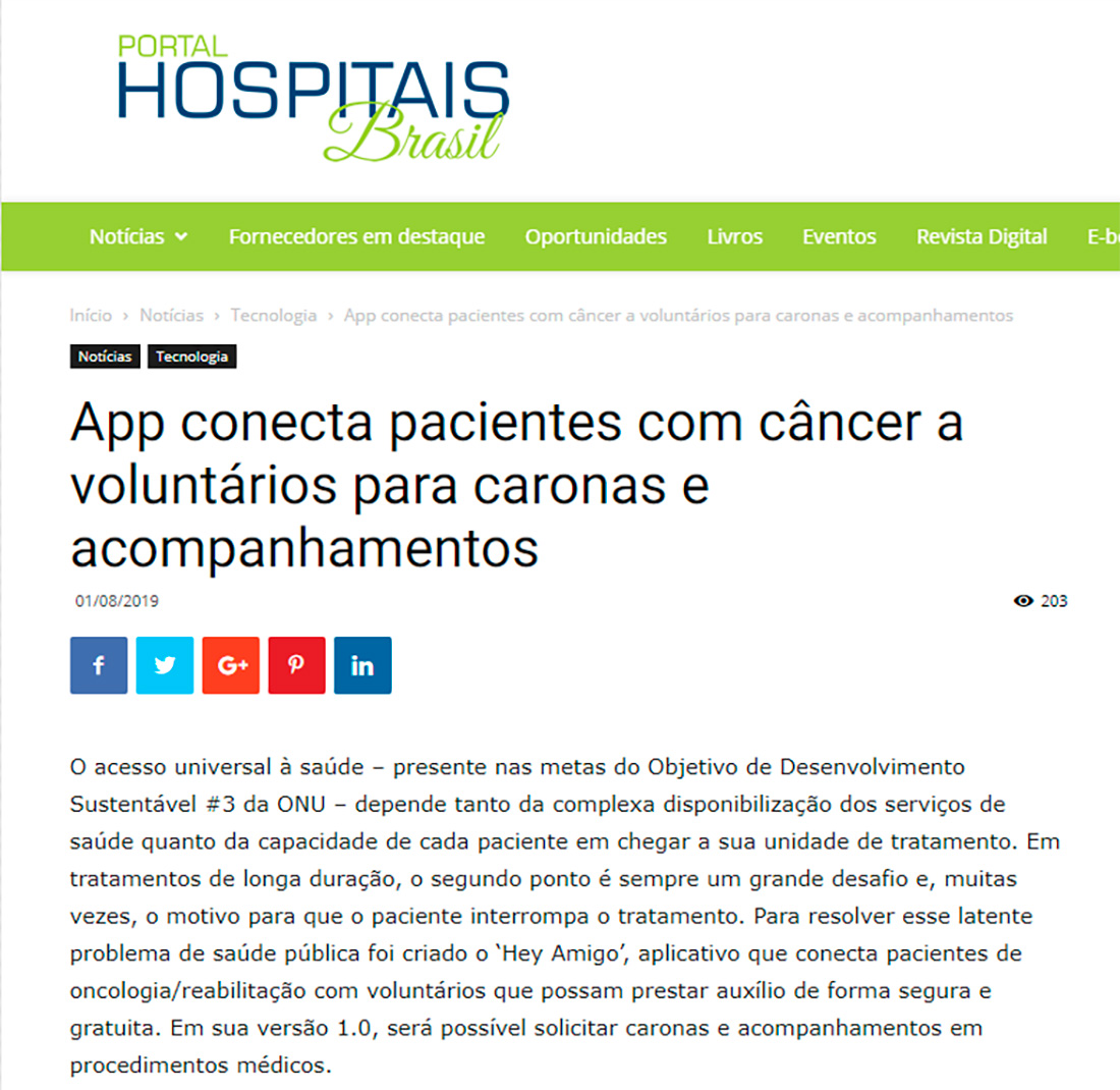 Hey Amigo no Portal Hospitais Brasil
