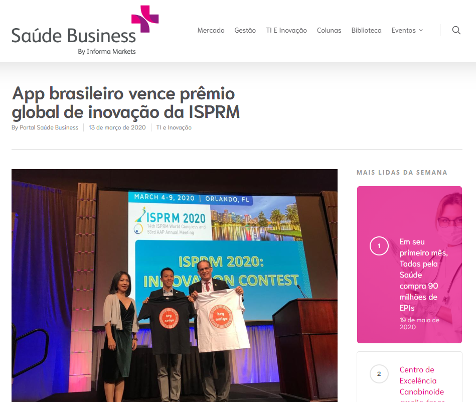 App brasileiro vence prêmio global de inovação da ISPRM